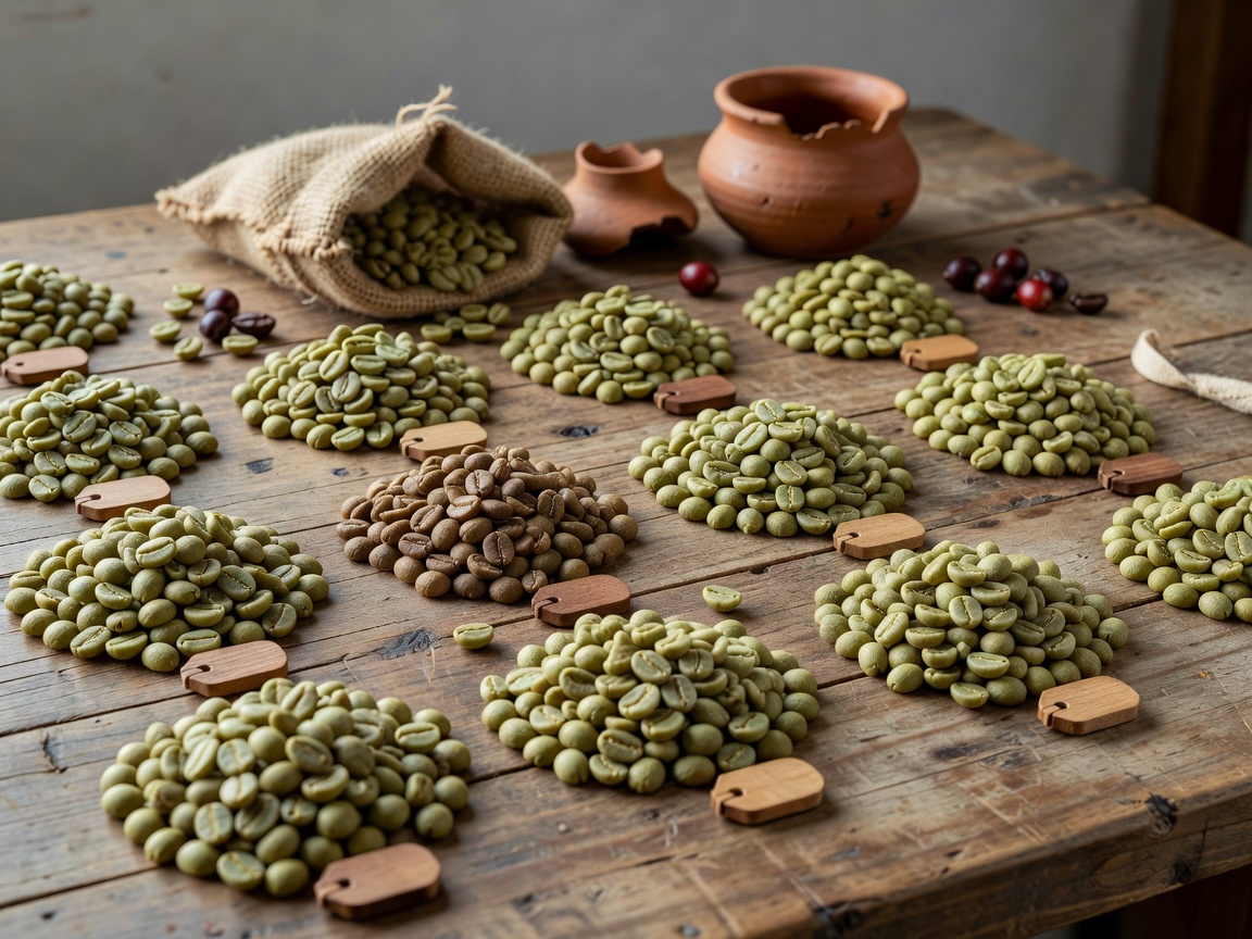 Raw green coffee beans from global origins