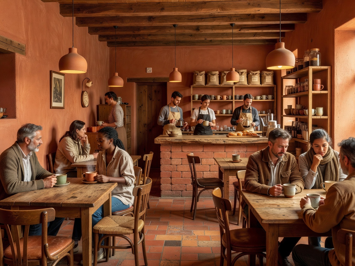 Warm lighting in Terracotta Brews artisan cafe